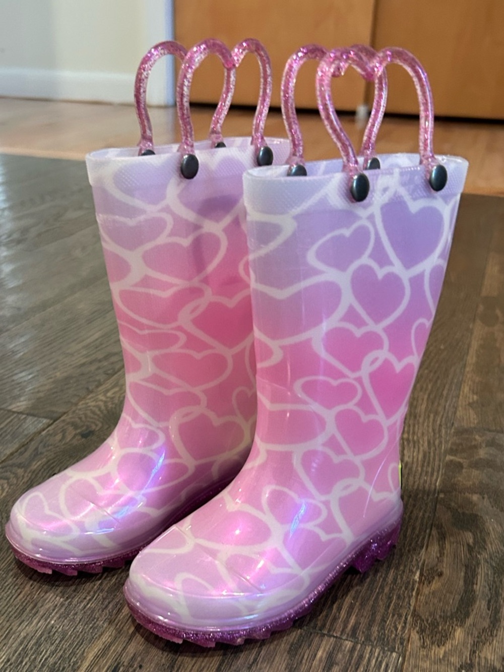 Western Chief Heart Rain Boots with Glitter Heart Handles Toddler Size 6